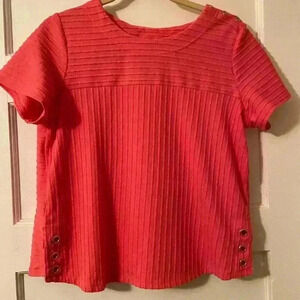 Alfred Dunner short sleeve pullover petite medium cotton|polyester pink top.